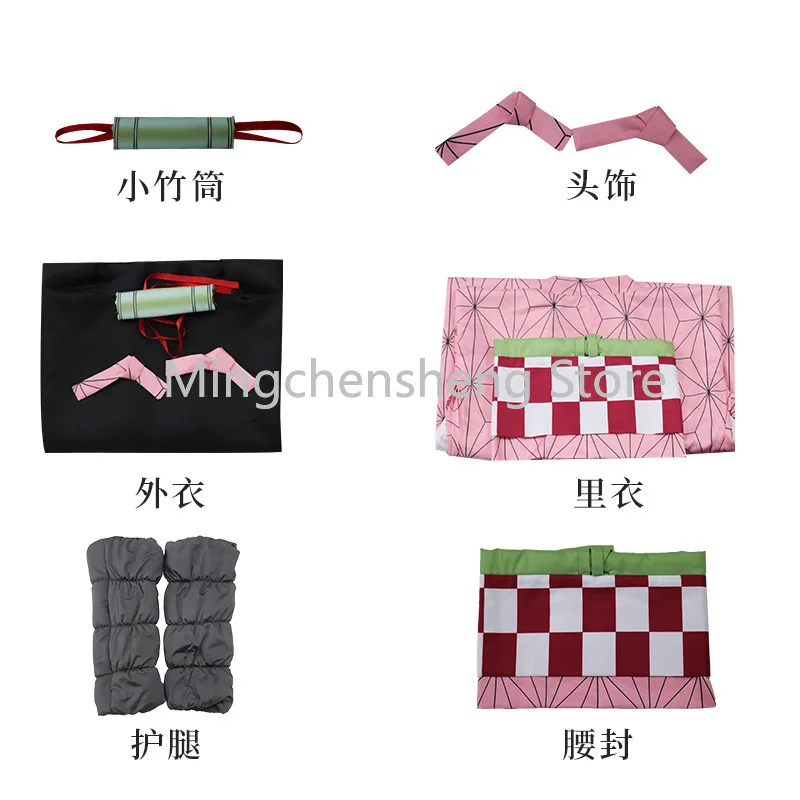 

Demon Slayer Kimetsu No Yaiba Cosplay Costume Kamado Nezuko Cosplay Kimono Cape Pink Kimono Uniform Full Set