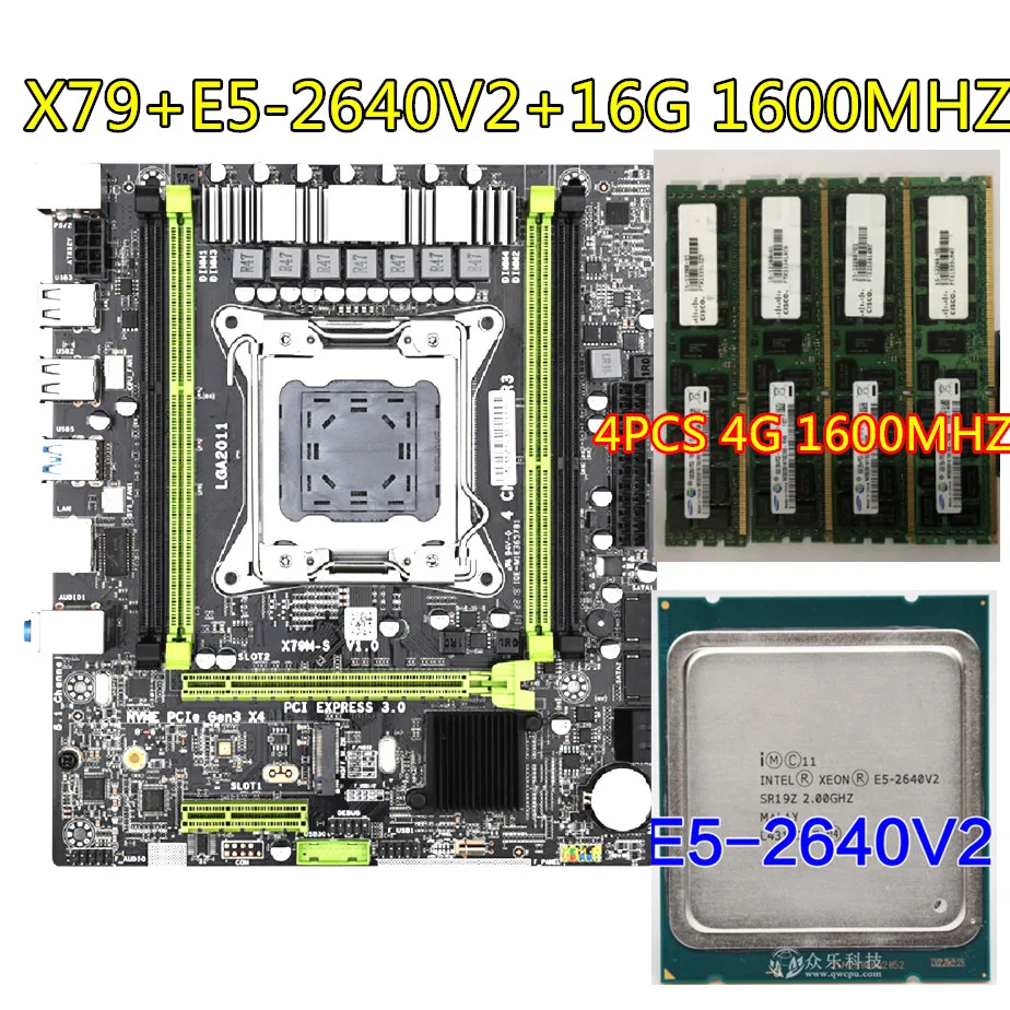 Набор микросхем HUANANZHI X79 Базовая плата LGA2011 Mini-ATX комбинация E5 2640 V2 2 ГГц ЦП 4 Uds x ГБ =