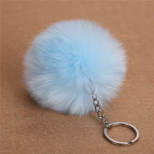 Light Blue 8 см пушистые шарики из меха кролика рекс, брелок из искусственного меха кролика, брелок с меховым помпоном, брелок для автомобиля, сумка, подвеска, 30 цветов - Цвет: Light Blue