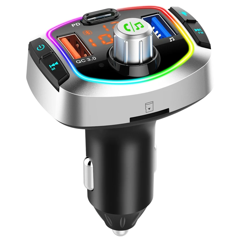 

NEW-Car Bluetooth mp3 player, car charger 18WPD fast charging multifunctional Bluetooth fm transmitter
