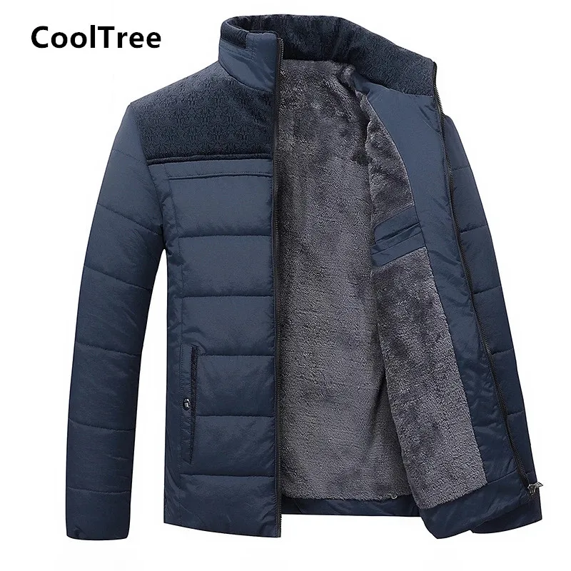 

CoolTree Men Casual Jackets Autumn Winter Plus velvet lining Thick Warm Stand-up collar Coat Male Slim Fit Solid color Outerwear