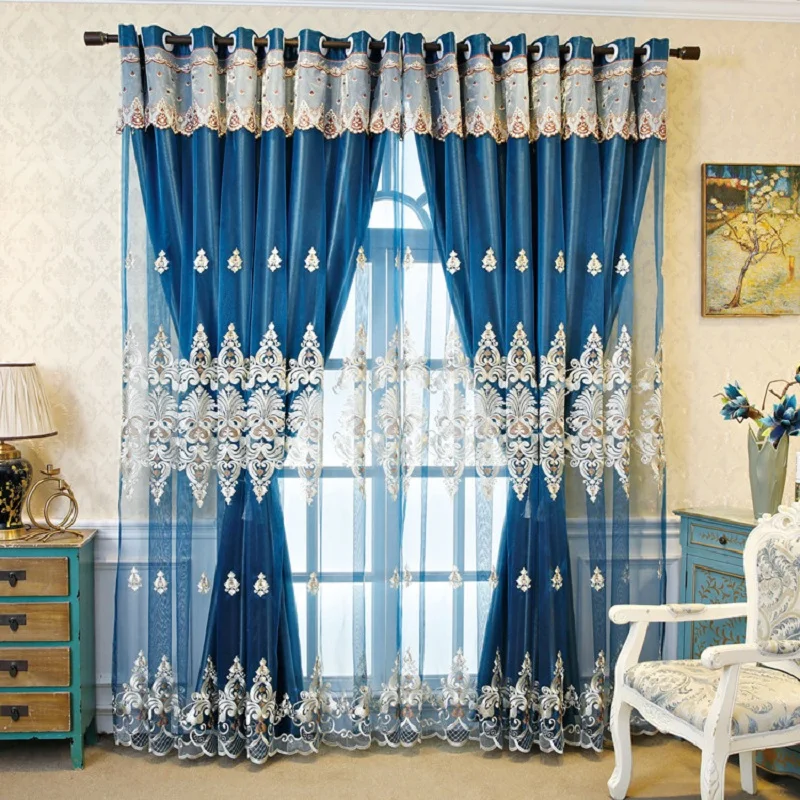 

Custom Curtains Stitching Laser Embroidery Luxury Classical European Bedroom Cloth Blackout Valance Drape Curtain Tulle