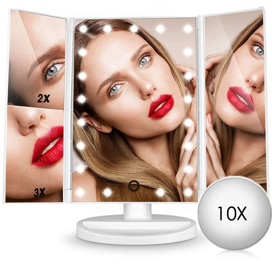 Складное зеркало для макияжа с 22 светодиодный 10X 3X 2X 1X увеличительное