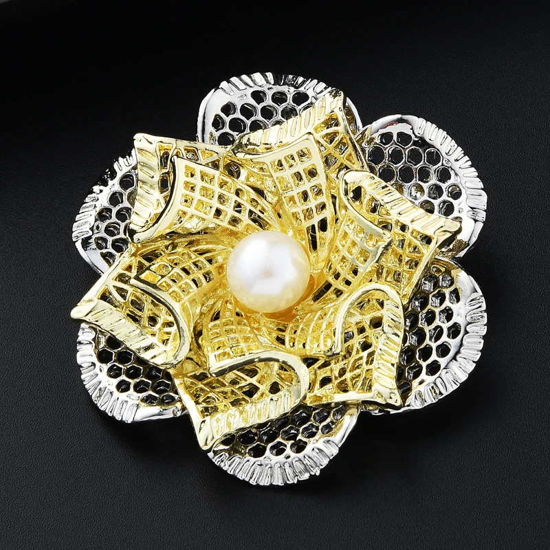 

Wuli&baby Big Pearl Flower Brooches Women Unisex Weddings Party Brooch Pins Gifts