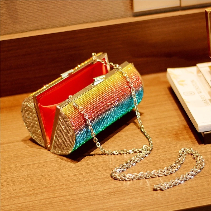 Fashion bag evening bags Rainbow diamonds design Fashion Rainbow diamonds design cute chain shoulder handbag for women cthan