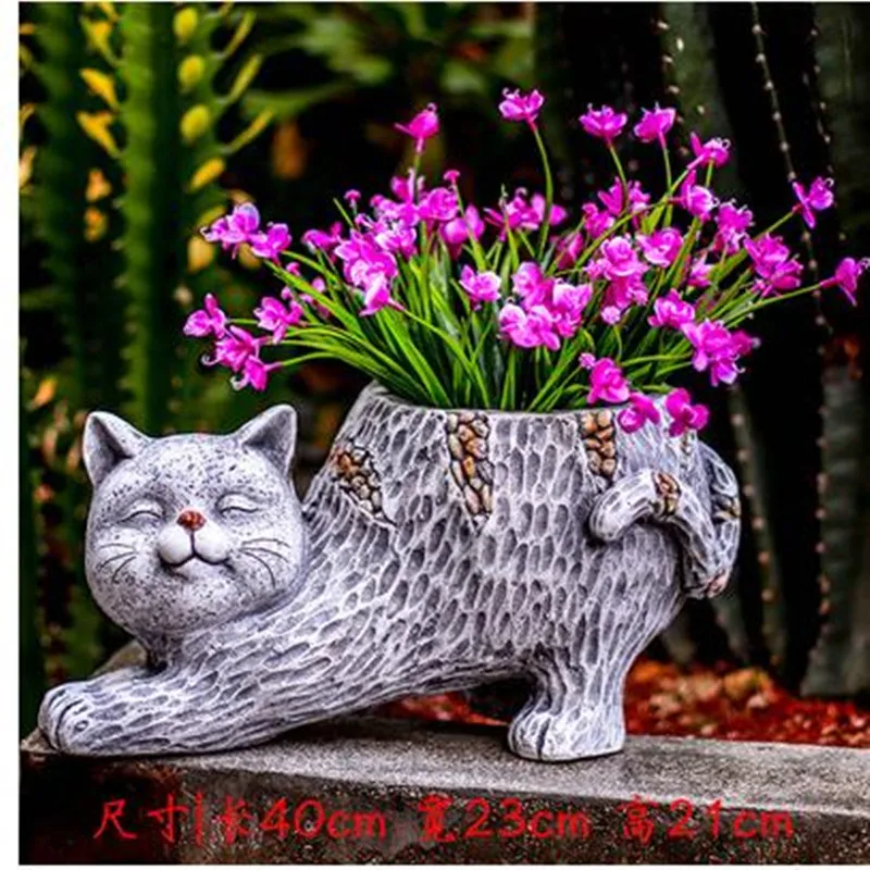 

European-style cute cat statue flower pot, creative home office balcony decoration crafts, garden decoration ornaments