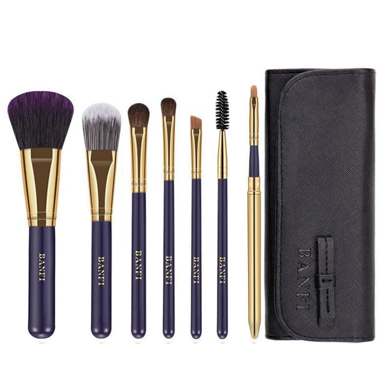 7pcs Makeup Brush with Bag Non-shedding Eyelash Brush Solid Wood Handle Girl Portable Makeup Tool Full Set