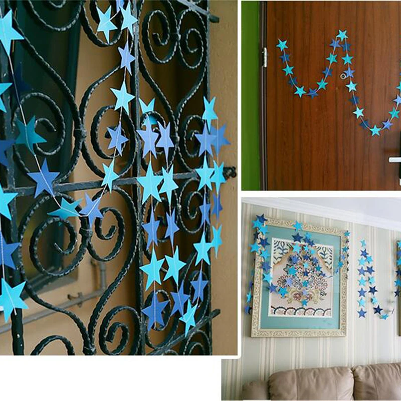 2 м правая Золотая Серебряная Звезда декоративная бумага для вечеринок гирлянды
