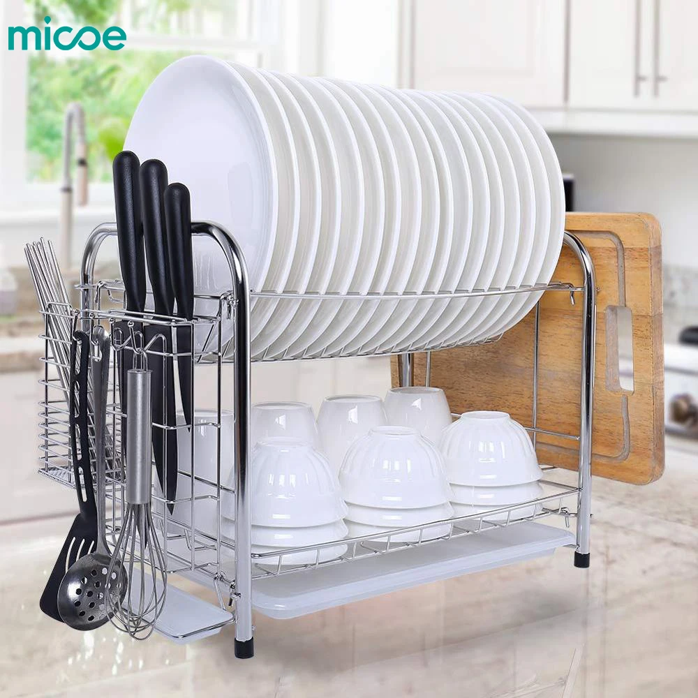 MICOE сушилка для посуды для кухни из нержавеющей стали, двойной слой, сушилка для посуды с разделочной доской, полка