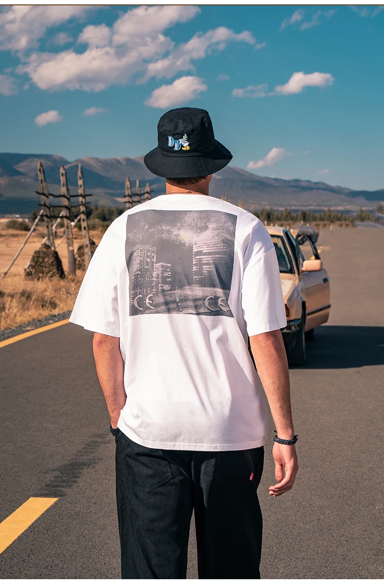 

2664 Summer street city style printing loose short-sleeved drop shoulder T-shirt national trend