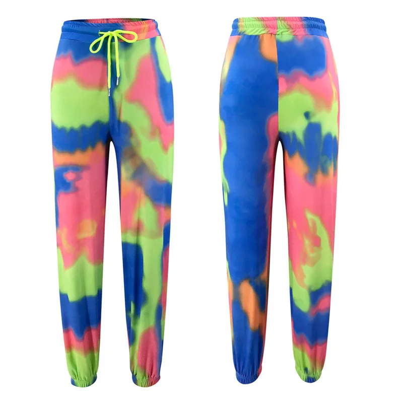 

Women Neon Tie Dye Joggers Pant Elastic High Waist Lace Up Loose Sports Long Trouser Female Streetwear Hip Hop Casual Sweatpants