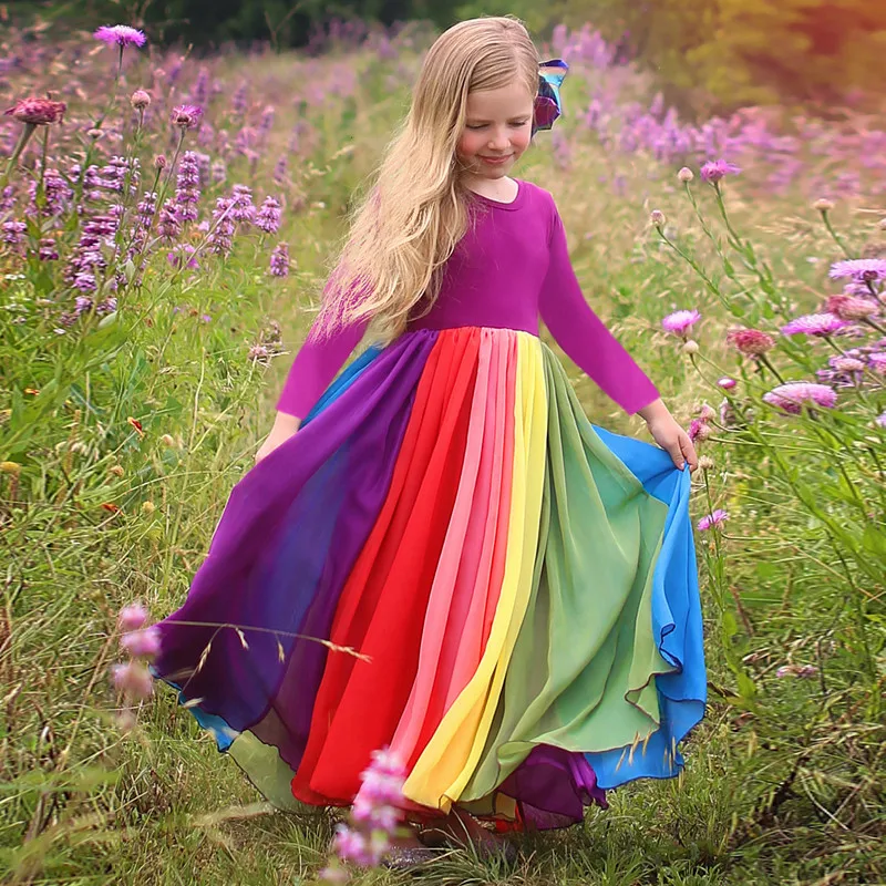 Детское платье в стиле ins Осень-зима 2019 платья из радужной сетки с длинными