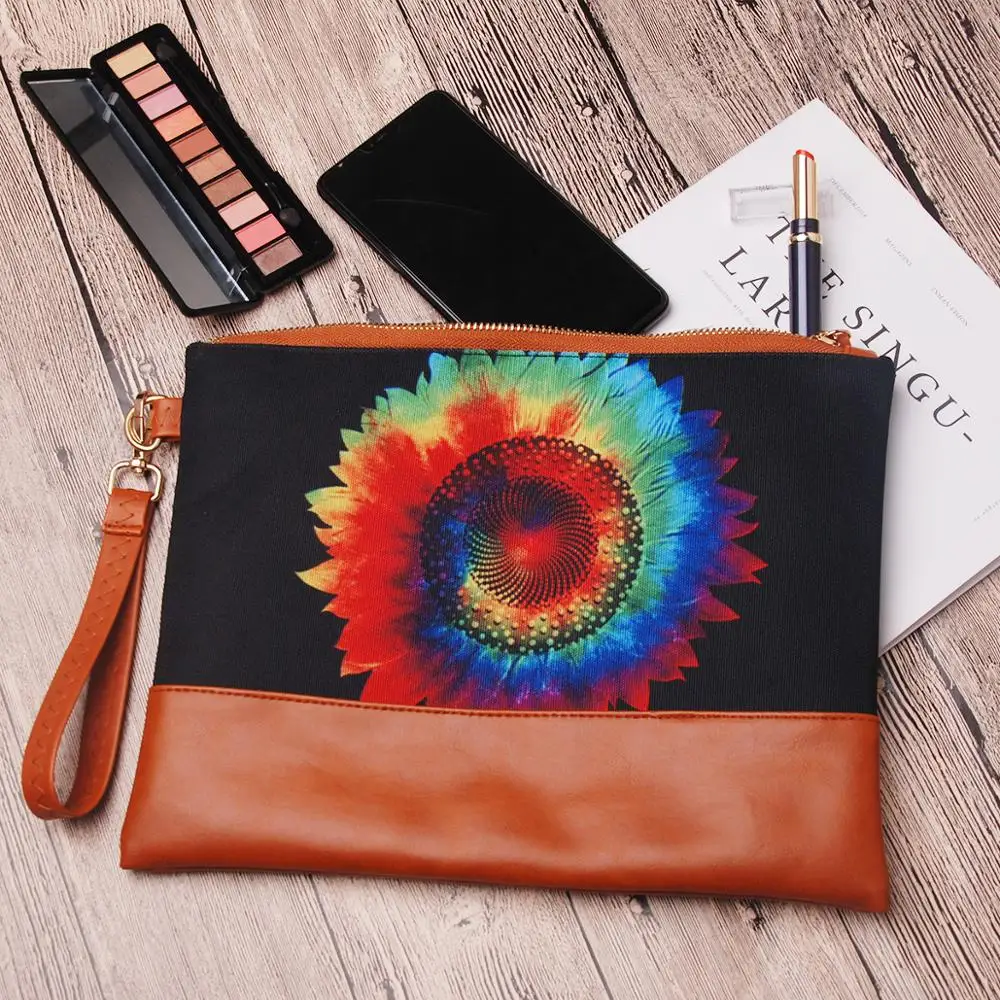 

Black Tie Dye Wristlet Clutch Colored Sunflower Day Clutches Canvas Tie Dye Coin Purse DOM1061616