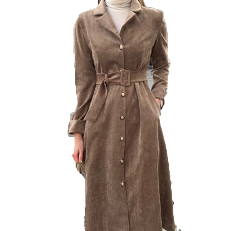 

Spring Autumn Women New Casual Corduroy Eleagnt Lace-Up Slim Dress Fashion