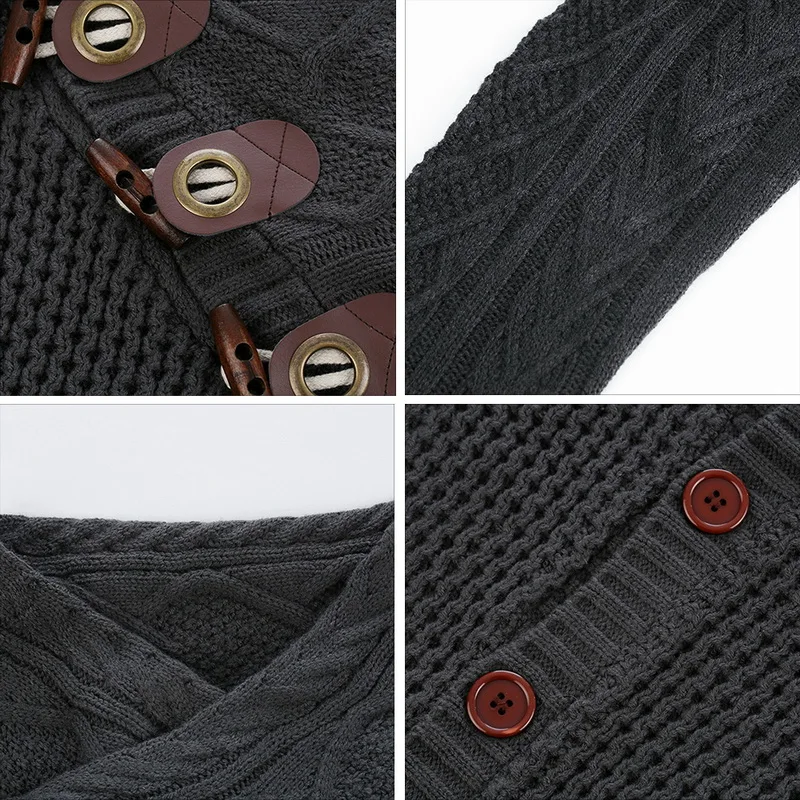 

Fashion Vintage Sweater Cardigan Men Winter Warm Turtleneck Sweaters Knitting Tricot Jumper Horns Buckle Thick Casual outwear