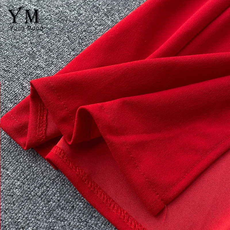 Женское облегающее платье YuooMuoo красное двубортное на одно плечо с отложным