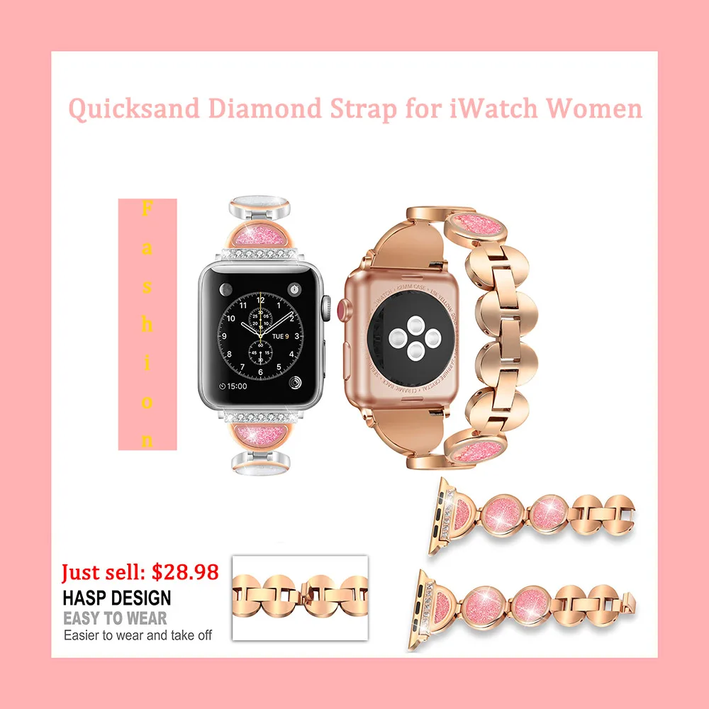 Ремешок для часов Apple Watch Женский модный браслет с сыпучим песком и бриллиантами 38