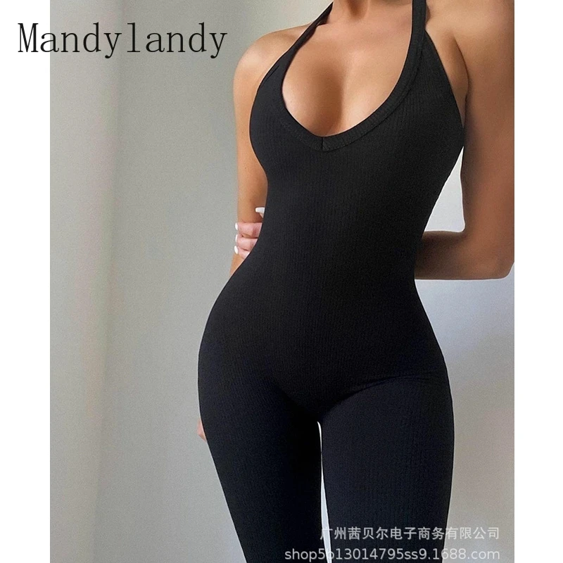 

Комбинезоны Mandylandy женские с открытой спиной, пикантные короткие брюки-карандаш без рукавов, с круглым вырезом, повседневные облегающие одн...