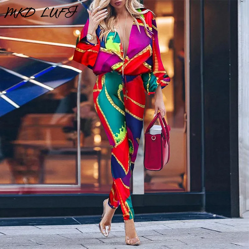 Сексуальный комбинезон с глубоким v образным вырезом и цветными блоками женский