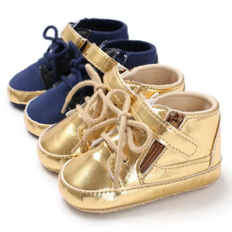 

Fashion Spring Baby Shoes Cool Golden PU Leather T-tied Hook &Loop Newborn Boys First Walkers Baby Moccasins Sneakers