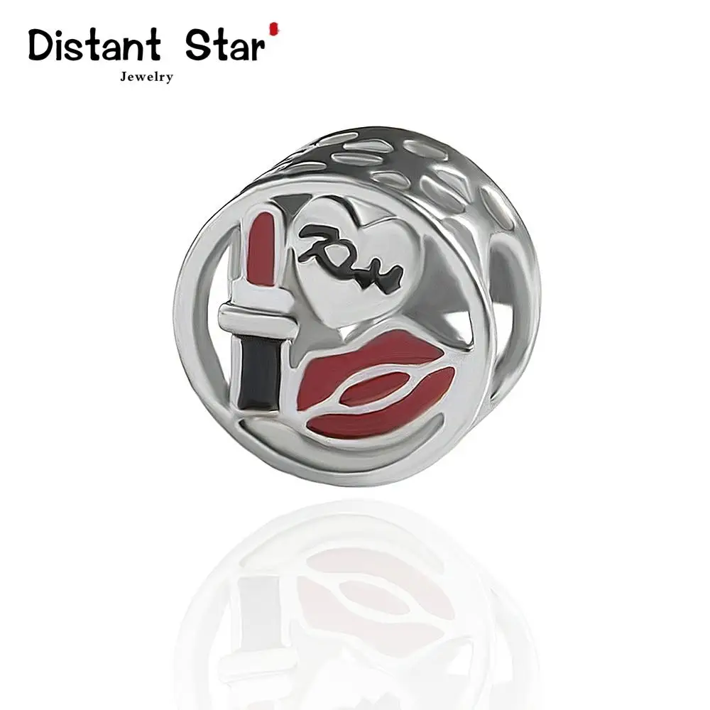 Круглые Серебристые Европейские Бусины для губной помады diy браслет