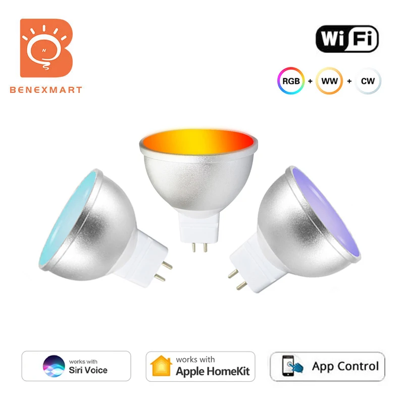 

Benexmart Apple Homekit WiFi MR16 Smart LED Light Bulb 12V RGBCW Dimmable Lamp Siri Voice Control 5W Spotlighting Color Changing