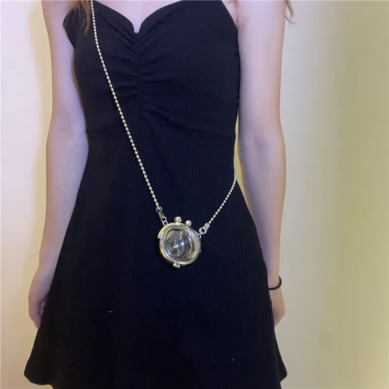 

2021 Long Chain Crossbody Shoulder Bags Acrylic Transparent Round Evening Mini Bags
