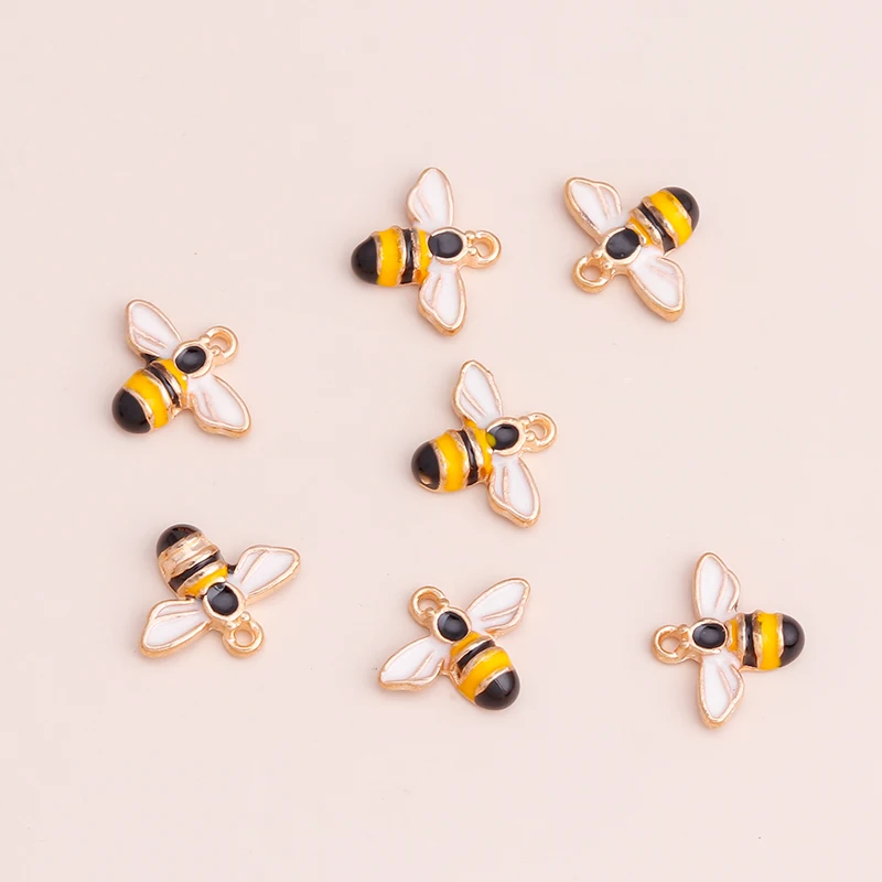 10 шт. 14x13 мм маленькие эмалевые Подвески в виде пчелы для изготовления ювелирных