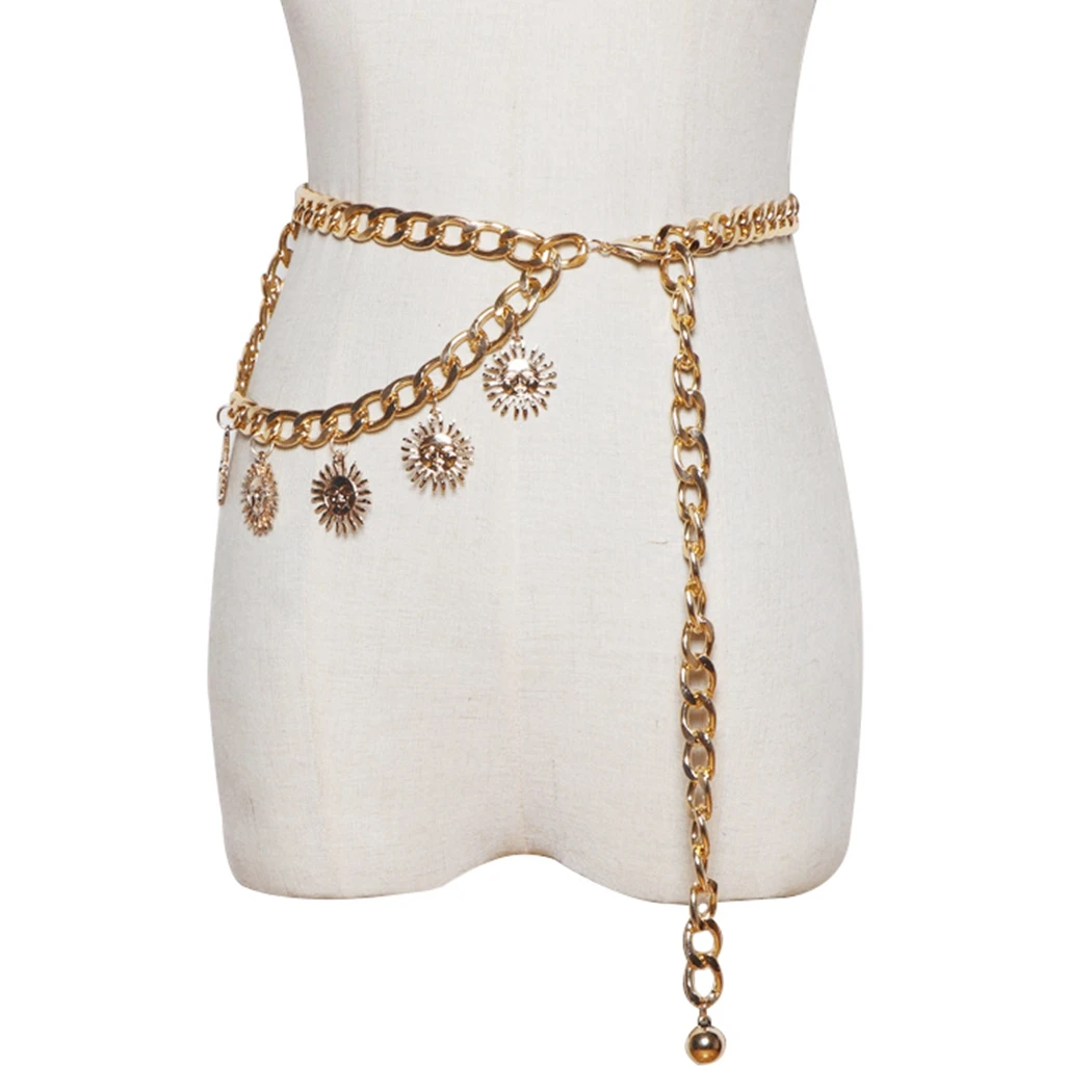 

New Summer Wear Waist Decoration Woman Metal Belts Punk Gothic Sun Sliver Vintage High Waist Chain For Lady Special Accessorie