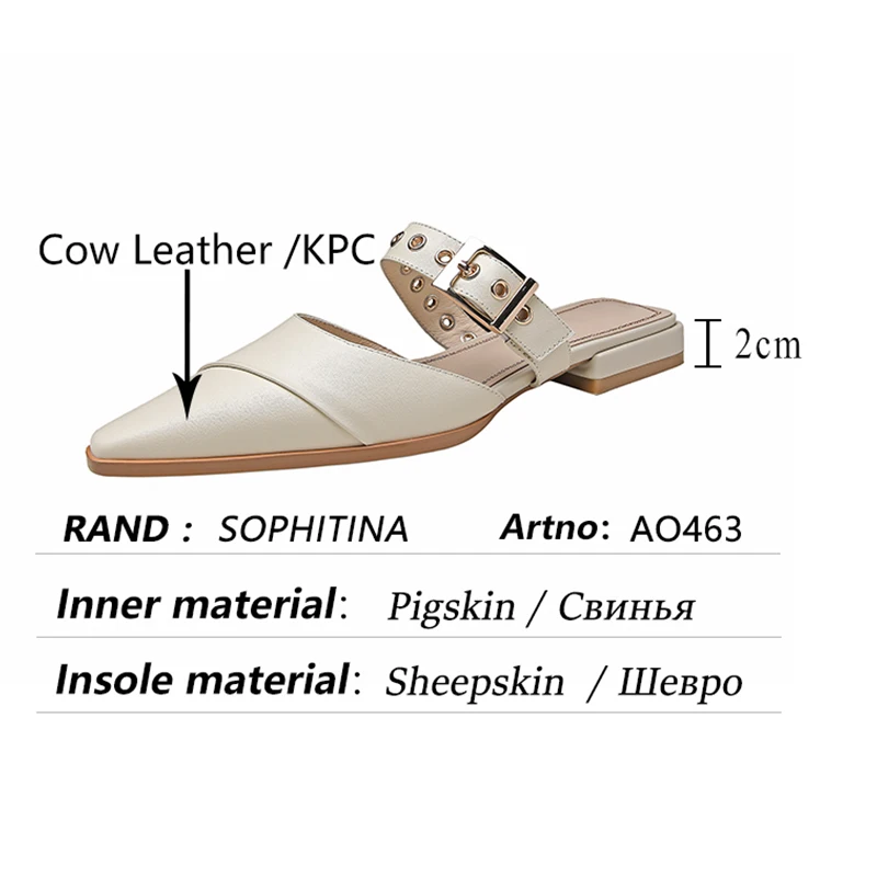 

SOPHITINA Solid Color Women's Shoes Fashion Metal Belt Buckle Shoes Flat TPR Small Square Toe Female Slippers Summer New AO463