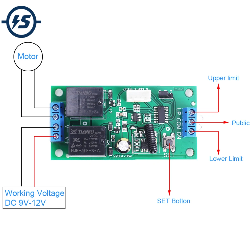 DC 9V-12V микромощный двигатель передний обратный контроллер 80W 433MHz RF беспроводной