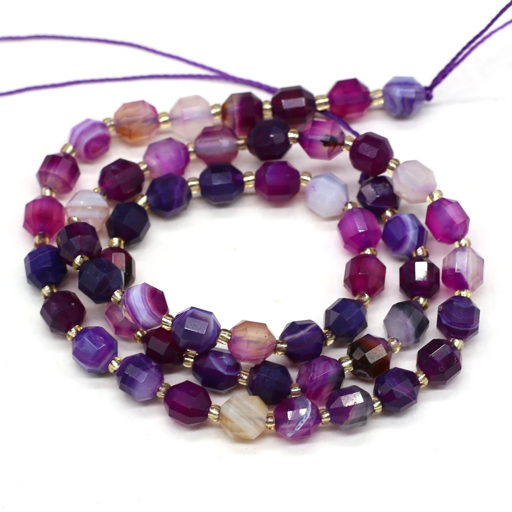 

Natural Stones Purple Striped Agate Beaded Exquisite Olive Shape Faceted Energy Column Beads For DIY Jewelry Making Bracelet 6mm