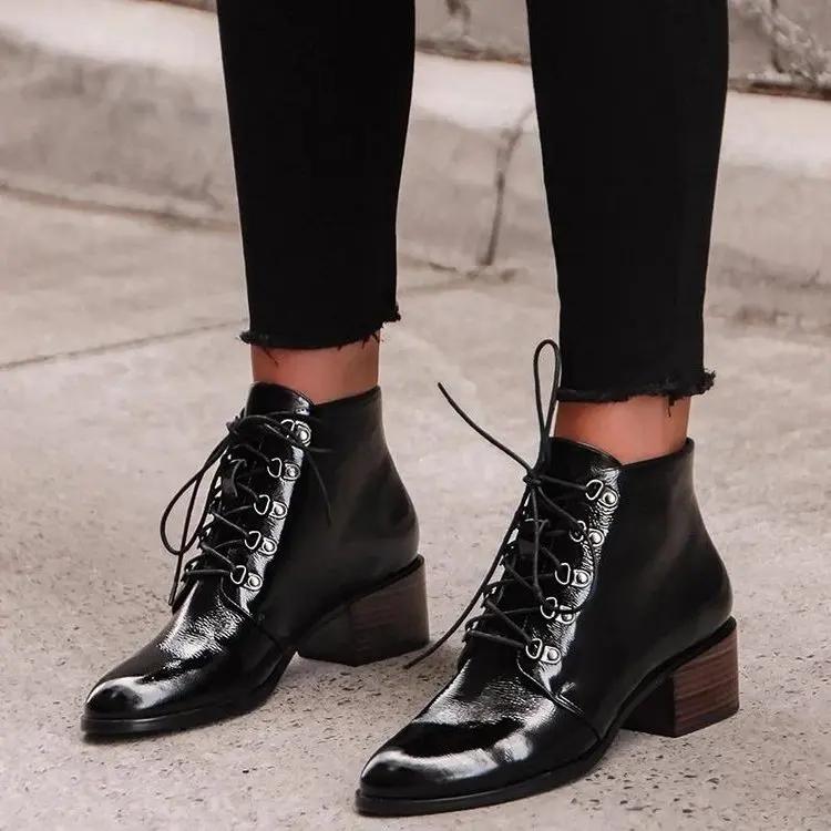 

short head boots women's thick leather heel large Fashionable new round boots