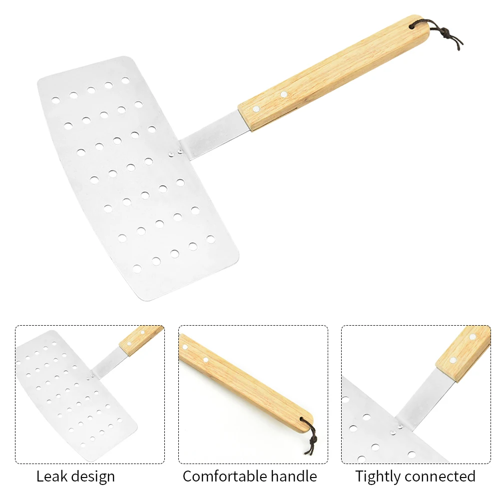 

Flipping Grilling Baking For Cooking Kitchen Tool Wooden Handle Slotted Spatula Home Stainless Steel Pancake Shovel Steak Frying