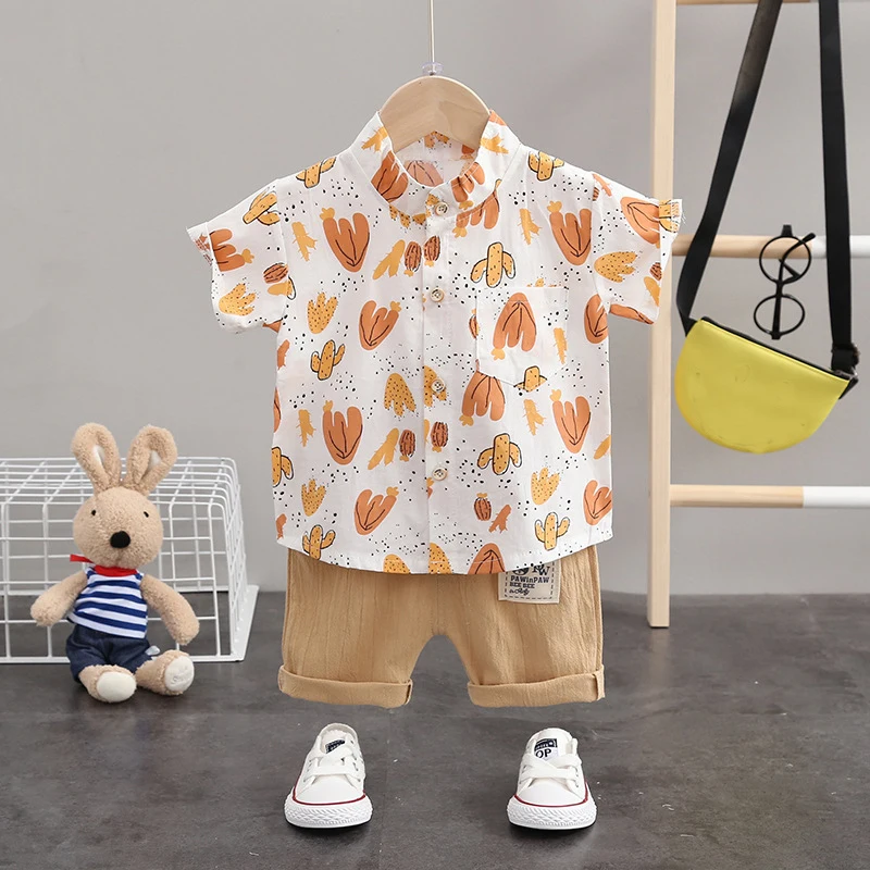 Одежда для мальчиков малышей Летняя От 1 до 4 лет с принтом растений Рубашка +