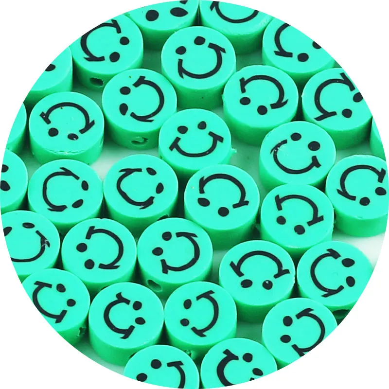 

30pcs 10mm Green Smile Face Beads Polymer Clay Spacer Loose Beads for Jewelry Making Bracelet DIY Necklace Accessories