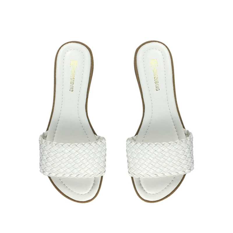 

Fashion casual solid color comfortable knitting 2021 summer new style flat-bottomed outdoor women's slippers Plus Size Slippers