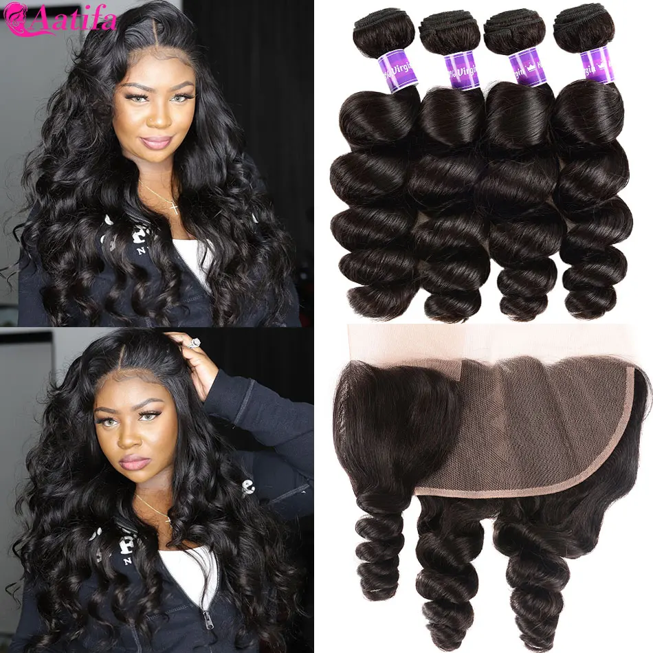 Бразильские волосы свободная волна 3 пряди с 13x4 фронтальная 100% Remy человеческие