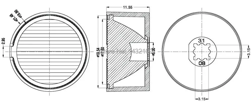 Светодиодный объектив 15x45 градусов диаметром 21 5 мм для OSRAM OSLON SSL Square | CREE XBD