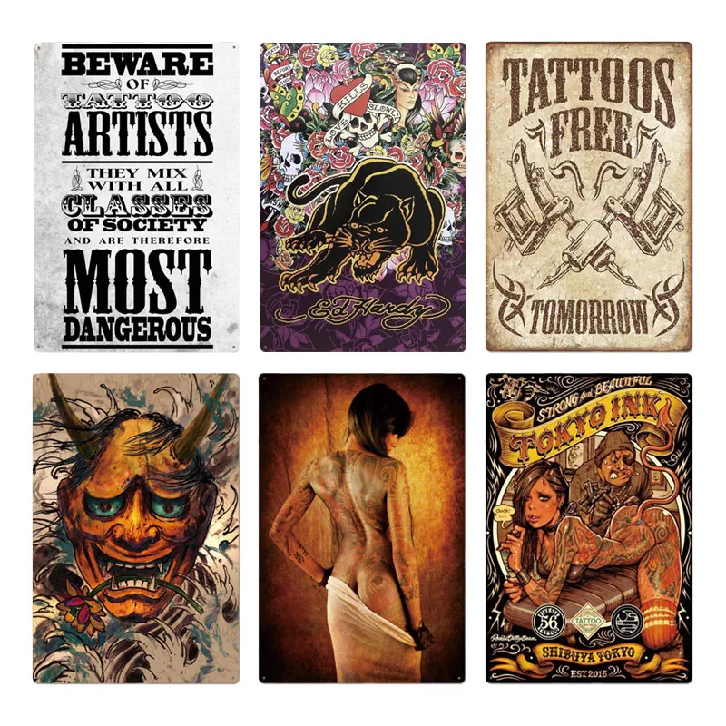 Татуировка Металлический плакат Знак Декор Тату-шоп Декоративный Тотем Железная плита Стена Святилище Шик Жестяной на.