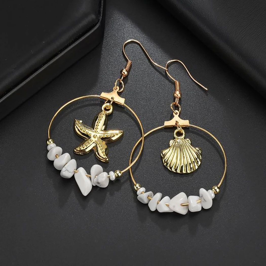 Серьги в виде морской раковины для женщин серьги звезды трендовая металлическая