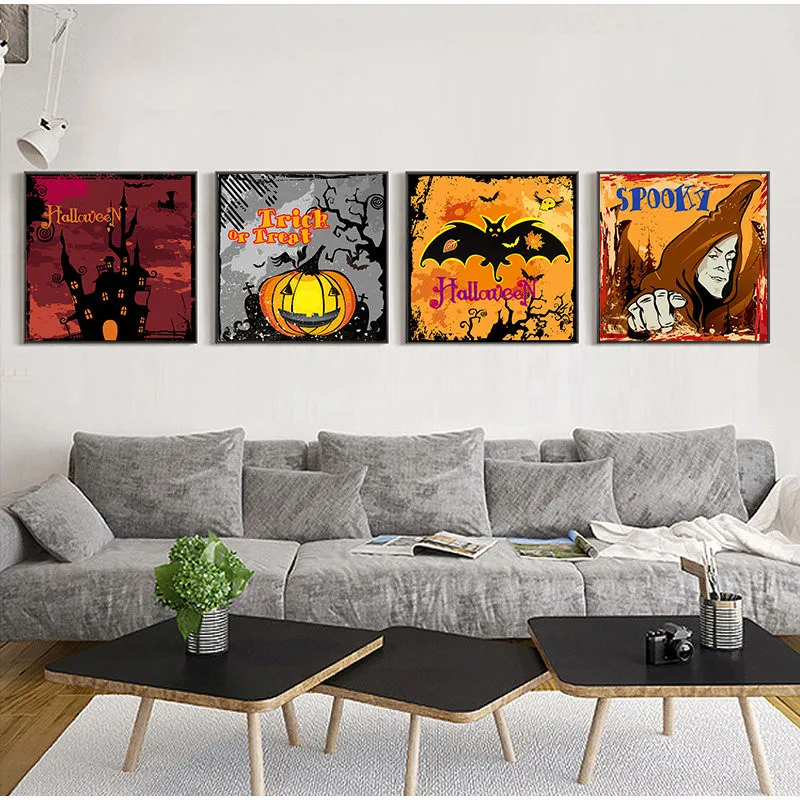 Декор на Хэллоуин тыква свет и летучая мышь Картина холсте настенные