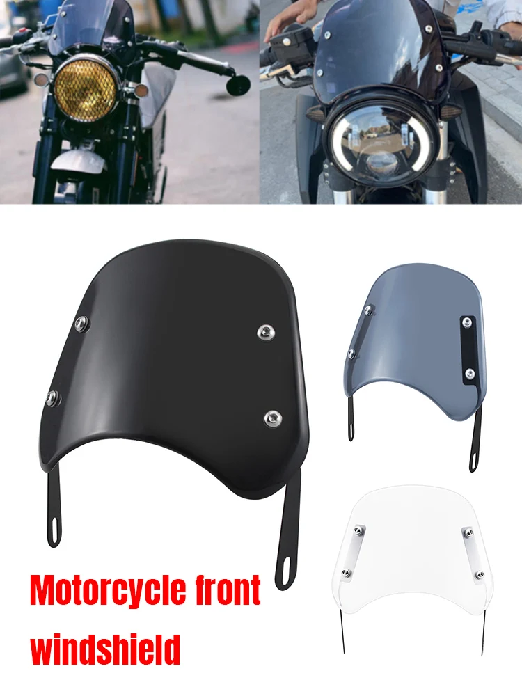 

Universal Retro Headlight Windscreen Wind Deflector Fairing Instrument Visor Replacement for Motorbike 5-7 inch Headlight