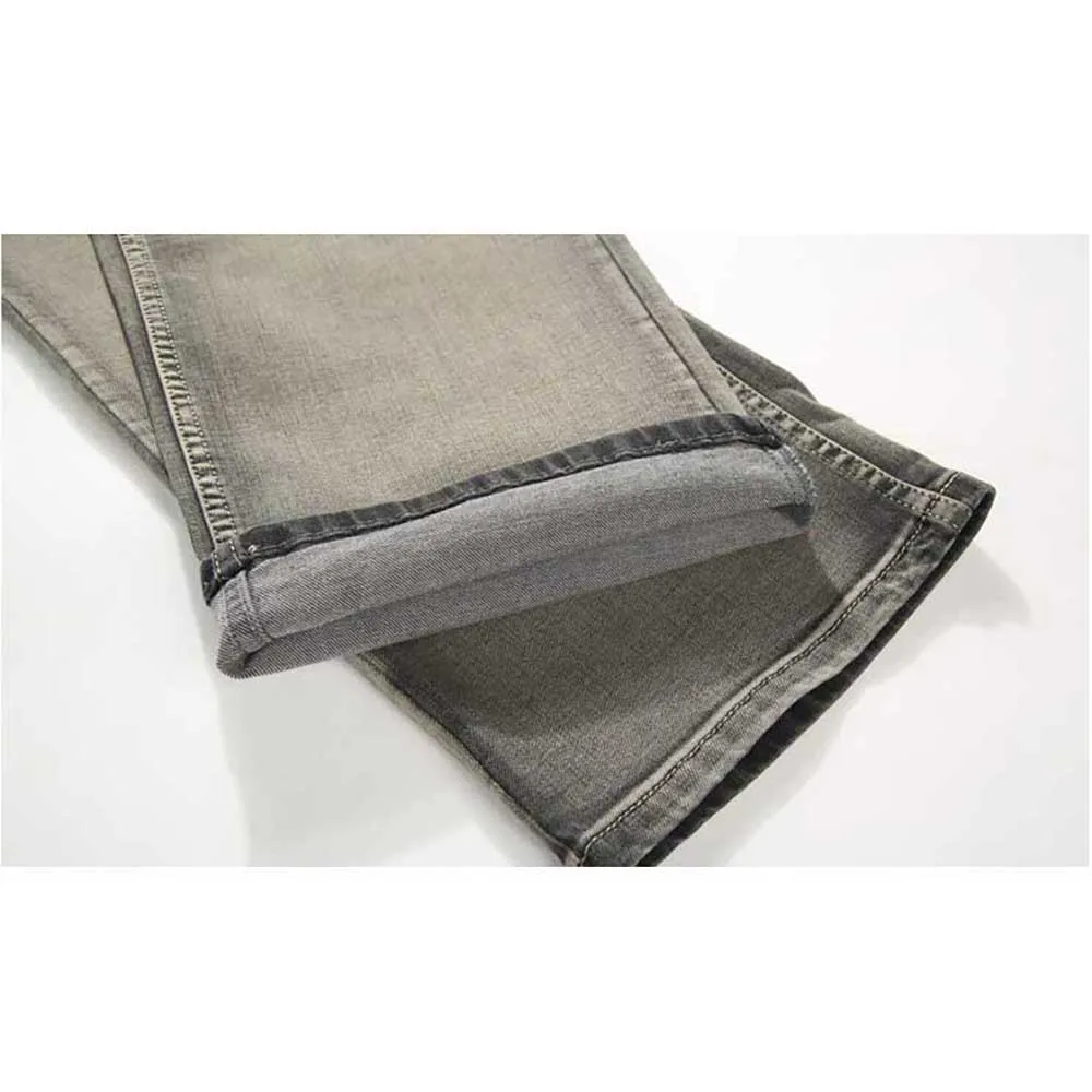 Retro Baggy Jeans Men Casual Straight Trend Distressed Denim Streetwear Trousers Gray Plus Size Stretch Pants