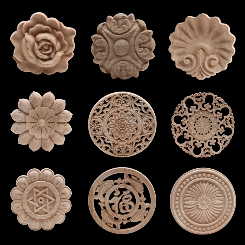 

Ornamental Unpainted Long Leaves Rubber Wood Furniture Decoration Accessories Doors Wood Figurines Wood Decal Wood Applique NEW