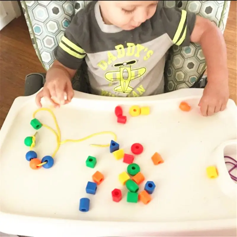 

HUYU Preschool Large Lacing Beads for Kids - 50 Stringing Beads with 4 Strings