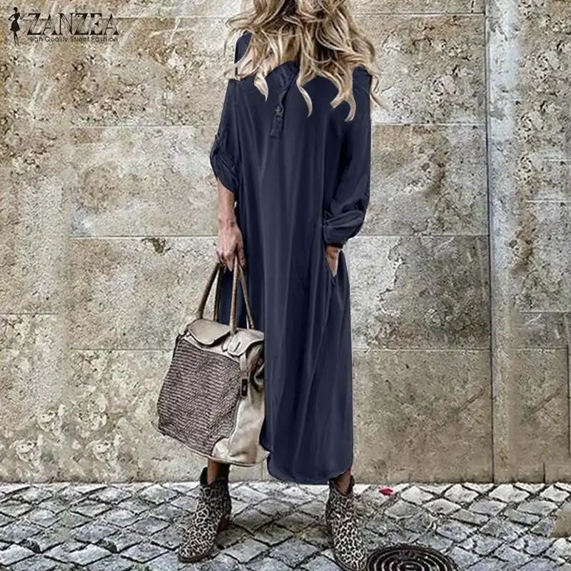 ZANZEA Autumn Hoodies Sundress Women Solid Long Sleeve Shirt Dress Casual Loose Work Vestido Dresses Kaftan Robe Femme 7 | Женская