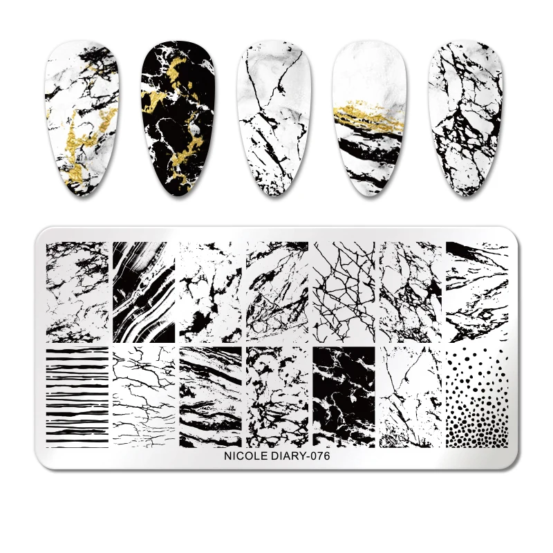 NICOLE DIARY Marble Blooming Stamping Plates Stripe Line Wave for Nails Manicure Art Stamp Template Printing Stencil | Красота и
