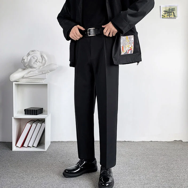 Мужские брюки-Капри Privathinker черные брюки в Корейском стиле свободные прямые