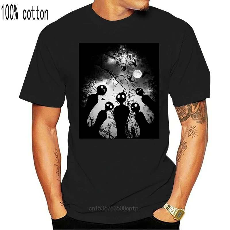 

New The Lost Ones Graphic T-Shirt Men's Creepy Background Featuring Moon Crows Trees Tops